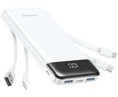 Powerbank Charmast W1148 5V 3A 10000 mAh with built-in cables USB A / USB C / Lightning / Micro USB Baltas
