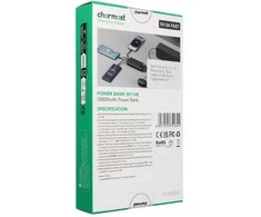 Nešiojamoji baterija Charmast W1148 5V 3A 10000 mAh su integruotais laidais USB A / USB C / Lightning / Micro USB juodas