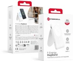 Powerbank compatible with MagSafe Forcell F-Energy MagStand F10K2 QC3.0 PD 5A 20W 10000 mAh baltas
