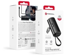 „Forcell F-Energy“ išorinė baterija „F5K3 PD 20W 5000 mAh“ su integruota „Lightning“ jungtimi, juoda