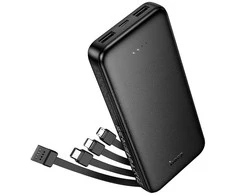Powerbank Hoco 10000 mAh 2A with four built-in cables USB A + USB C+ Lightning + Micro USB J163 juodas