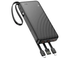 Powerbank Hoco 10000 mAh 2A with four built-in cables USB A + USB C+ Lightning + Micro USB J146 juodas