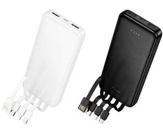 Išorinis akumuliatorius Hoco 10000 mAh 2A su keturiais integruotais kabeliais USB A + USB C + Lightning + Micro USB J163 juodas