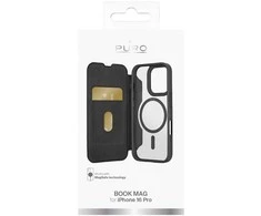 SBS Puro Book Mag MagSafe Leather dėklas su Flap and Card Slot skirtas Apple iPhone 16 Pro - juodos spalvos