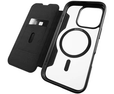 SBS Puro Book Mag MagSafe odinis dėklas su atvartu ir kortelės lizdu, skirtas iPhone 16 Pro Max – juodas