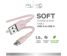Puro Elektrik Puro Soft USB-A – USB-C laidas 1,5 m – rožinis