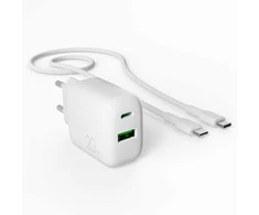 Puro PROLITE 20W USB-A / USB-C sieninis įkroviklis + USB-C – USB-C laidas 1,2 m – baltos spalvos