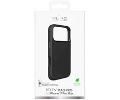 Puro Pure Icon Mag Pro Liquid Silicone dėklas skirtas Apple iPhone 17 Pro Max, MagSafe Compatible, with Camera Protection and Aluminum Mygtukai – juodos spalvos