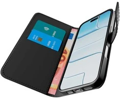 Puro Wallet Stand dėklas skirtas Apple iPhone 17 Pro Max Made of Eco-Leather, with a Flap, Wallet, and Stand Function - juodos spalvos