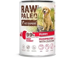 RAW PALEO Duoprotein jautiena &amp; triušiena Puppy - wet dog food - 400g
