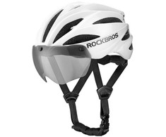 Rockbros Bike Helmet with Visor, Detachable UV Protective Goggles, Unisex, Matte - Baltas