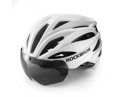 Rockbros Bike Helmet with Visor, Detachable UV Protective Goggles, Unisex, Matte - Baltas