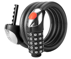 Rockbros RKS531 bicycle lock with 5-digit code, steel cable, 120 cm, with LED lighting - juodas
