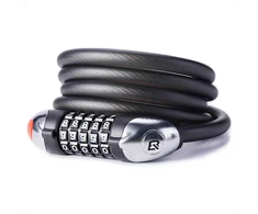 Rockbros RKS531 bicycle lock with 5-digit code, steel cable, 120 cm, with LED lighting - juodas