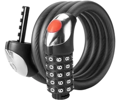Rockbros RKS531 bike lock with 5-digit code, steel cable, 180 cm, with LED lighting - juodas