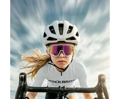 Rockbros SP383 Shining Warrior Cycling Glasses - Matte Baltas Frame, Polarized Raudona Lenses