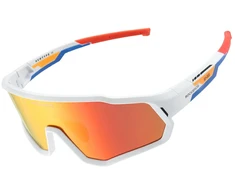 Rockbros SP383 Shining Warrior Cycling Glasses - Matte Baltas Frame, Polarized Raudona Lenses
