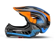 Rockbros TT-32SOBL-M children's bicycle helmet with removable chinbar, dydis M - juodas and oranžinis