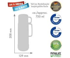 ROTPUNKT stiklinis termosas, talpa 0,750 l, poliarinis-elektrinis-vasarinis moliūgas (baltas-geltonas)