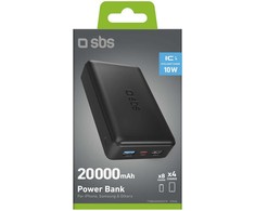SBS Nešiojamoji baterija „Puro Fast“ 20000 mAh, 2x USB-A + 1x USB-C – juoda