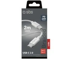 SBS TECABLETISSUETCC2G kabelis 2 x USB-C 2m 60W su maitinimo tiekimu – pilkas