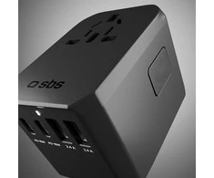 SBS Universal GaN Travel Adapteris 70W 3xUSB-C 2xUSB-A with Case - Juodas