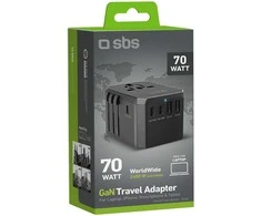 SBS Universal GaN Travel Adapteris 70W 3xUSB-C 2xUSB-A with Case - Juodas