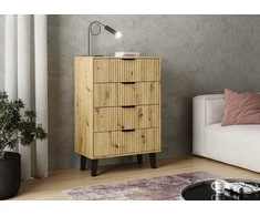 „Top E Shop“ SCANDI 4S SLIM ĄŽUOLINĖ ARTISAN KOMODA SU STALČIAIS