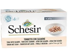 SCHESIR Tunas su lašiša drebučiuose - šlapias kačių ėdalas - 6 x 50 g