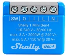 Shelly 1 Mini Gen4 1 kanalo relė 8A (WiFi, Bluetooth, Zigbee, Matter)