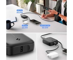 Spigen Essential 10,000 mAh 30W Power Bank (Built in Cable), juodas EA3010BT