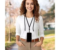 Dėklas OEM SWING (8 mm) telefono virvelė, reguliuojamo ilgio telefono pakabukas / laido ilgis 165 cm (maks. 82,5 cm kilpoje) / ant peties arba kaklo - juodas