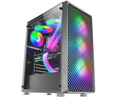 „tacens Mars Gaming MC-F Juodas“, ATX žaidimų pusiau bokštas, grūdinto stiklo langas, metalinis tinklelio priekis, 4x 120 mm ARGB ventiliatoriai