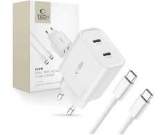 Tech-Protect C20W 2x USB-C PD 20W įkroviklis su USB-C / USB-C laidu - baltas