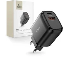 Tech-Protect C20W įkroviklis USB-C PD 20W / USB-A QC 3.0 – juodas