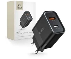 Tech-Protect C30W įkroviklis USB-C PD 30W / USB-A QC 3.0 – juodas