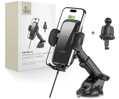 Tech-Protect CM15W-V1 automobilinis telefono laikiklis su 15 W indukciniu įkrovikliu, skirtas kabinos / oro išleidimo angai - juodas