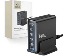 Tech-Protect DC140W-GAN 5 PORT PD140W/QC3.0 įkrovimo stotis - Juodas
