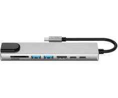 „Tech-Protect HB09“ USB šakotuvas 8in1 TYPE-C + USB-A 3.0 + USB-C 3.0 + HDMI 4K 60Hz + SD/TF + PD100W + RJ45 1000 MB/s - pilka