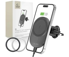 Tech-Protect MM15W-V1 automobilinio telefono laikiklis su MagSafe 15W indukciniu įkrovikliu oro ventiliacijai - juodas