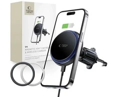 Tech-Protect MM15W-V4 automobilinis telefono laikiklis su MagSafe 15W indukciniu įkrovikliu oro ventiliacijai - juodas