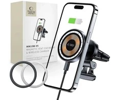 Tech-Protect MM15W-V5 automobilinio telefono laikiklis su MagSafe 15W indukciniu įkrovikliu oro ventiliacijai - juodas