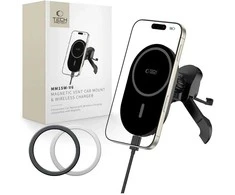 „TECH-PROTECT MM15W-V6“ magnetinis „MagSafe“ stabilus automobilio laikiklis, belaidis įkroviklis, 15 W, Juodas/Juodas
