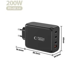 Tech-Protect NC200W-GAN 4-port laidinis įkroviklis PD 200W / QC3.0 juodos spalvos