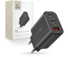 Tech-Protect NC30W įkroviklis 2x USB-C PD 30W / USB-A QC 3.0 - juodas