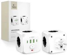 Tech-Protect PCL3x4 maitinimo juosta, 2x USB-A, 2x USB-C, 3x kintamosios srovės tipas Schuko - Baltas