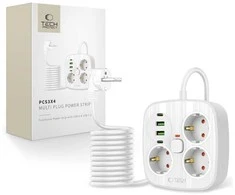 „Tech-Protect PCS3X4“ maitinimo lizdas, 3 lizdai, 2xUSB-A, 2xUSB-C, 200 cm - baltas