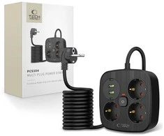 „Tech-Protect PCS3X4“ maitinimo lizdas, 3 lizdai, 2xUSB-A, 2xUSB-C, 200 cm - juodas