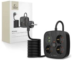 „Tech-Protect PCS3X4“ maitinimo lizdas, 3 lizdai, 2xUSB-A, 2xUSB-C, 200 cm - juodas