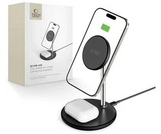 Įkrovimo stotelė Tech-Protect QI15W-A39 2in1 MagSafe – juodos spalvos